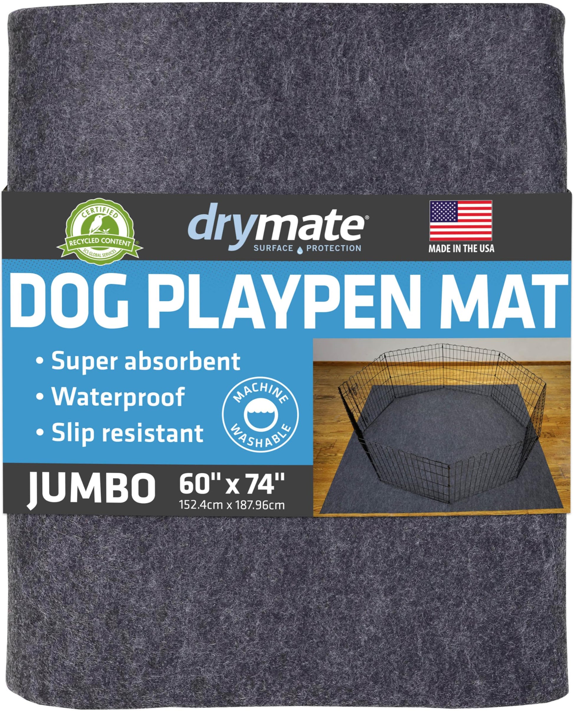 Drymate Jumbo Dog Playpen Mat (60x74), Super Absorbent, Waterproof Mat