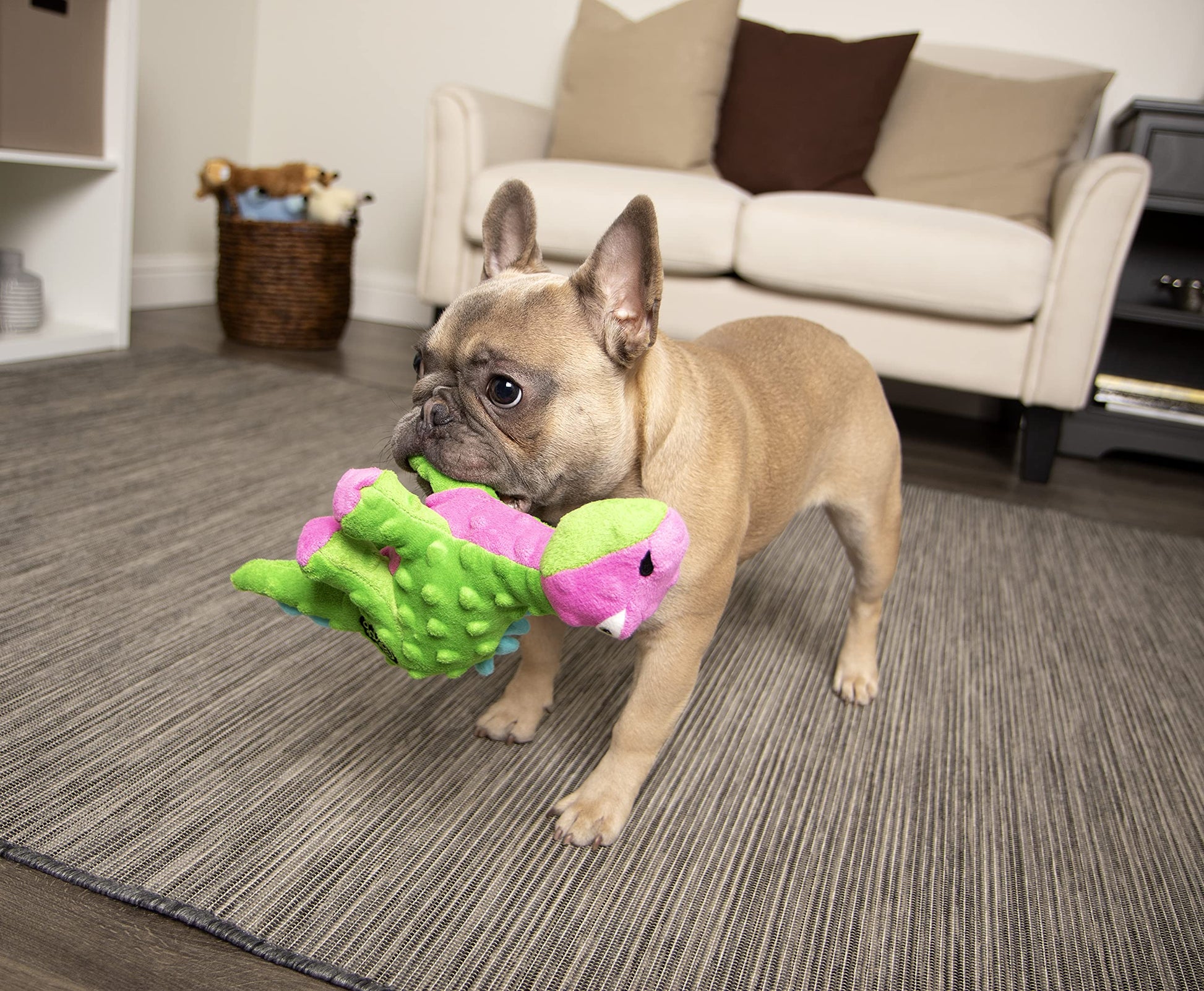 goDog Dinos Spike Squeaky Plush Dog Toy, Chew Guard Technology Plush