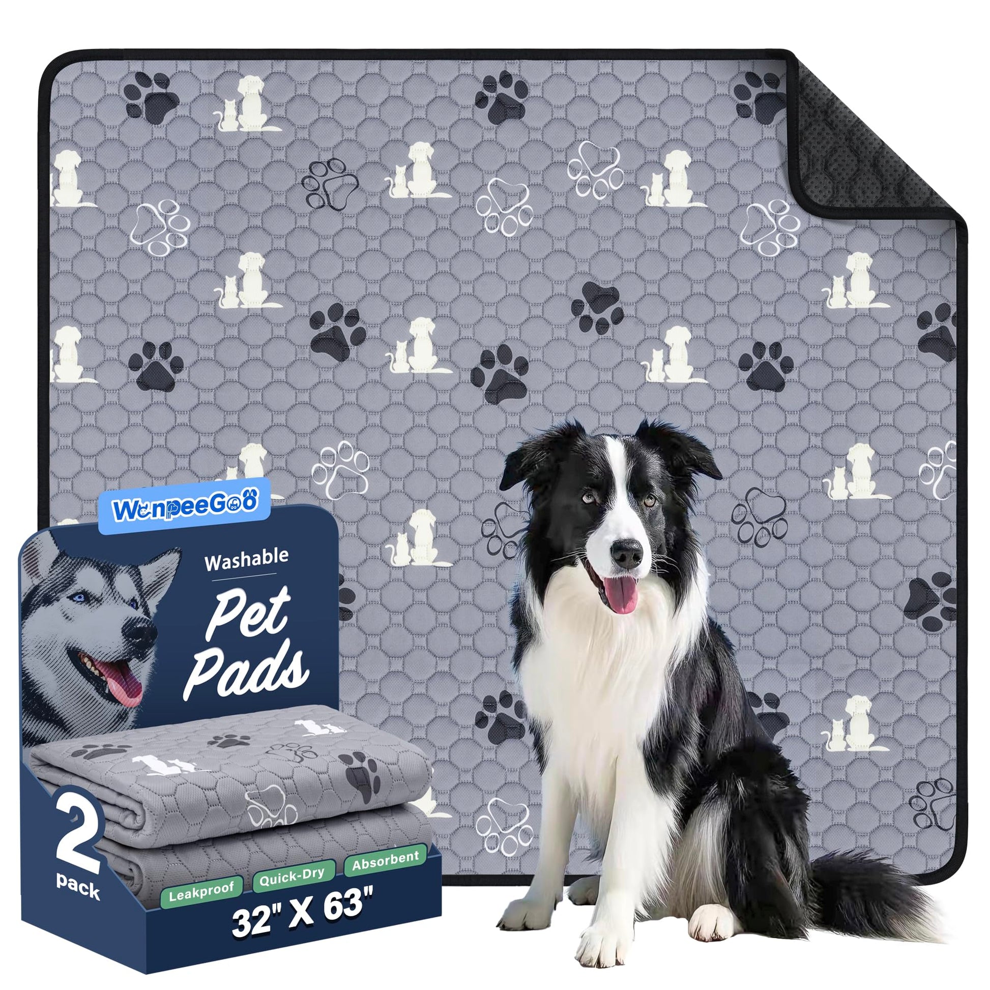 WanpeeGoo Washable Pee Pads, Puppy Pee Pad for Dogs, 2 Pack Bed