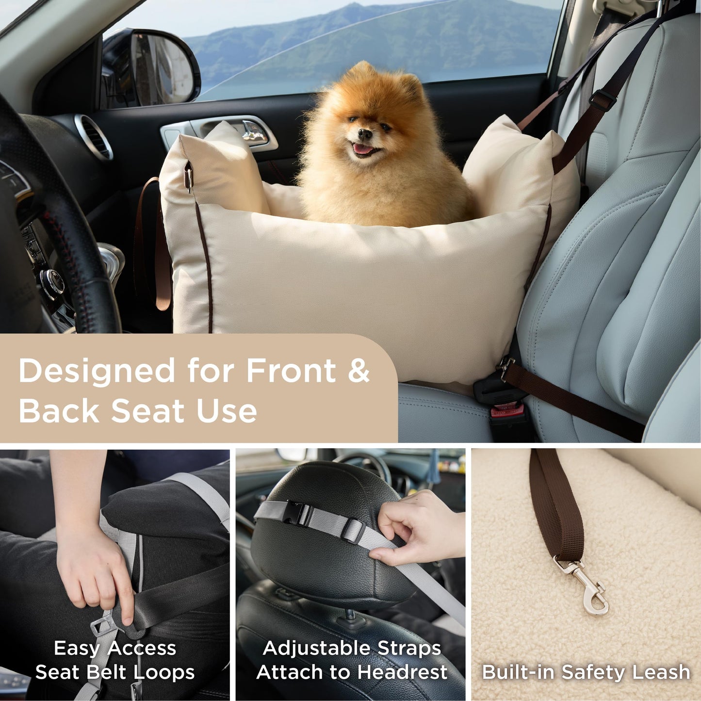 Lesure Small Dog Car Seat for Small Dogs Sherpa Dog Booster Seat
