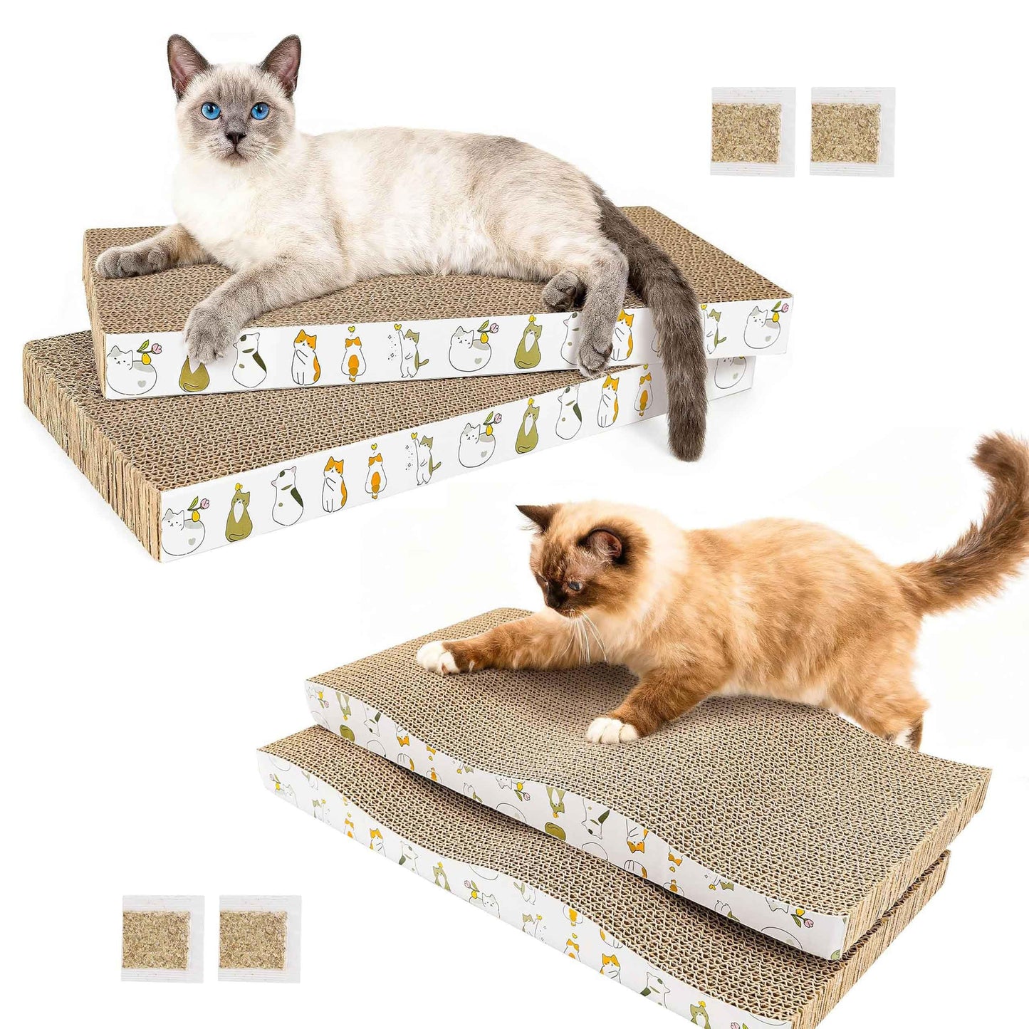 PatiencET Cardboard Cat Scratcher Pads, 4-Pack (2 Flat Pads