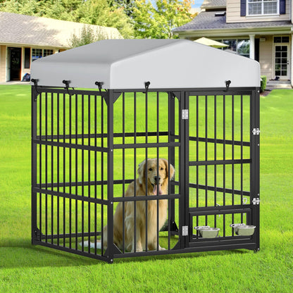 YITAHOME Outdoor Dog Enclosure with Rotating Feeder Bowls, 4'L Feeder