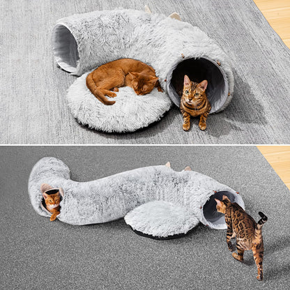 Cat Tunnel with Cat Bed for Indoor Cats, Under Christmas Tree Bed
