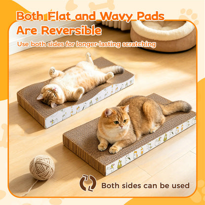 PatiencET Cardboard Cat Scratcher Pads, 4-Pack (2 Flat Pads