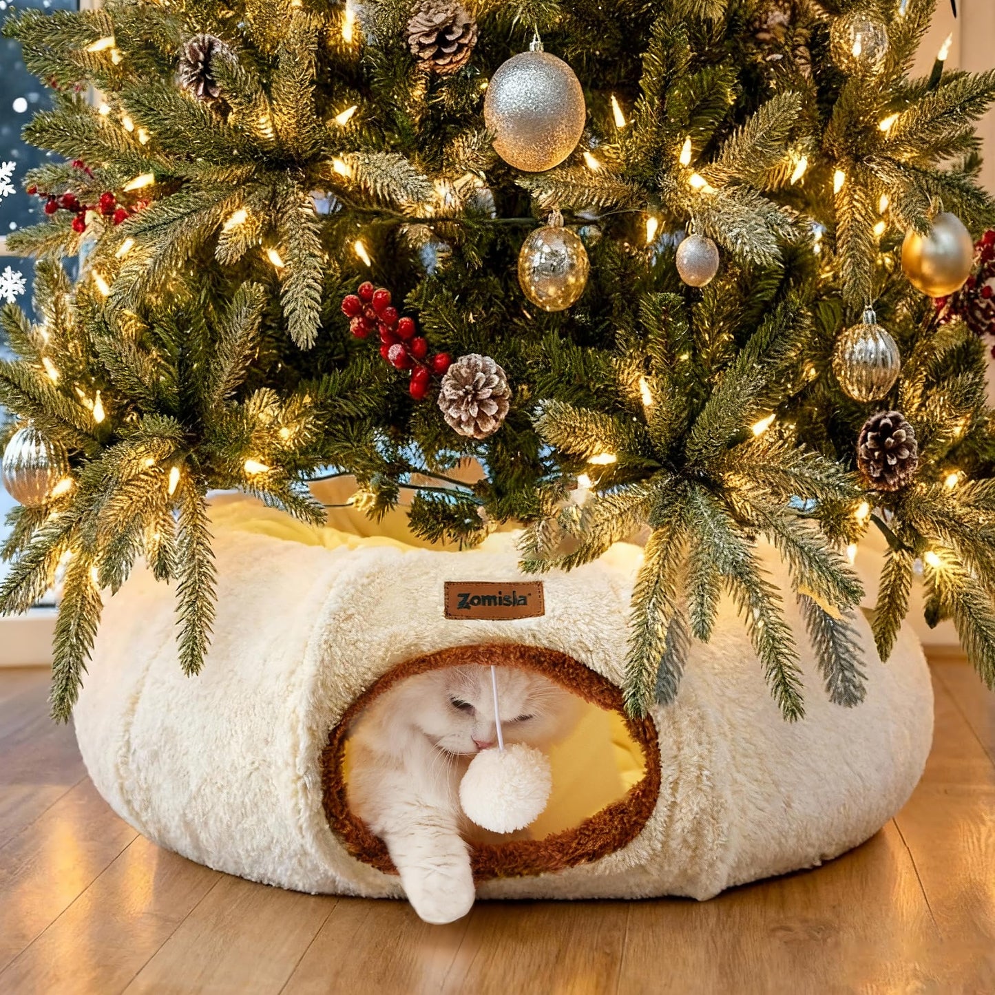 ZOMISIA Cat Tunnel Bed for Indoor Cats, Cute Cat Donut Toy Tunnel
