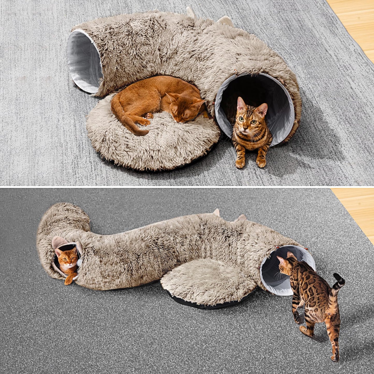 Cat Tunnel with Cat Bed for Indoor Cats, Soft Plush Peekaboo Cat Cave