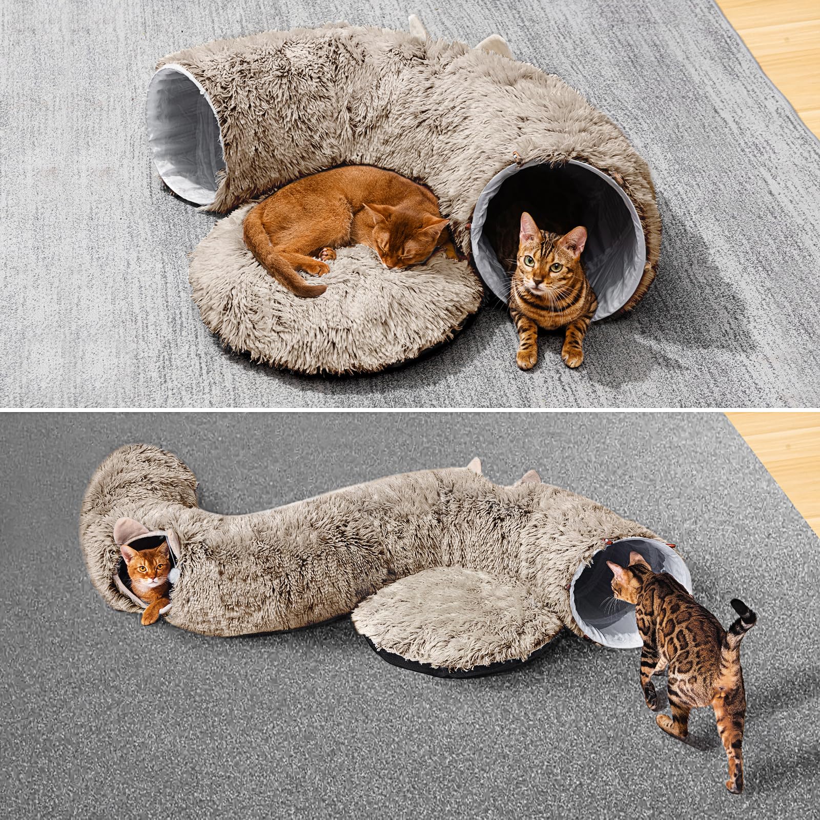 Cat Tunnel with Cat Bed for Indoor Cats, Soft Plush Peekaboo Cat Cave
