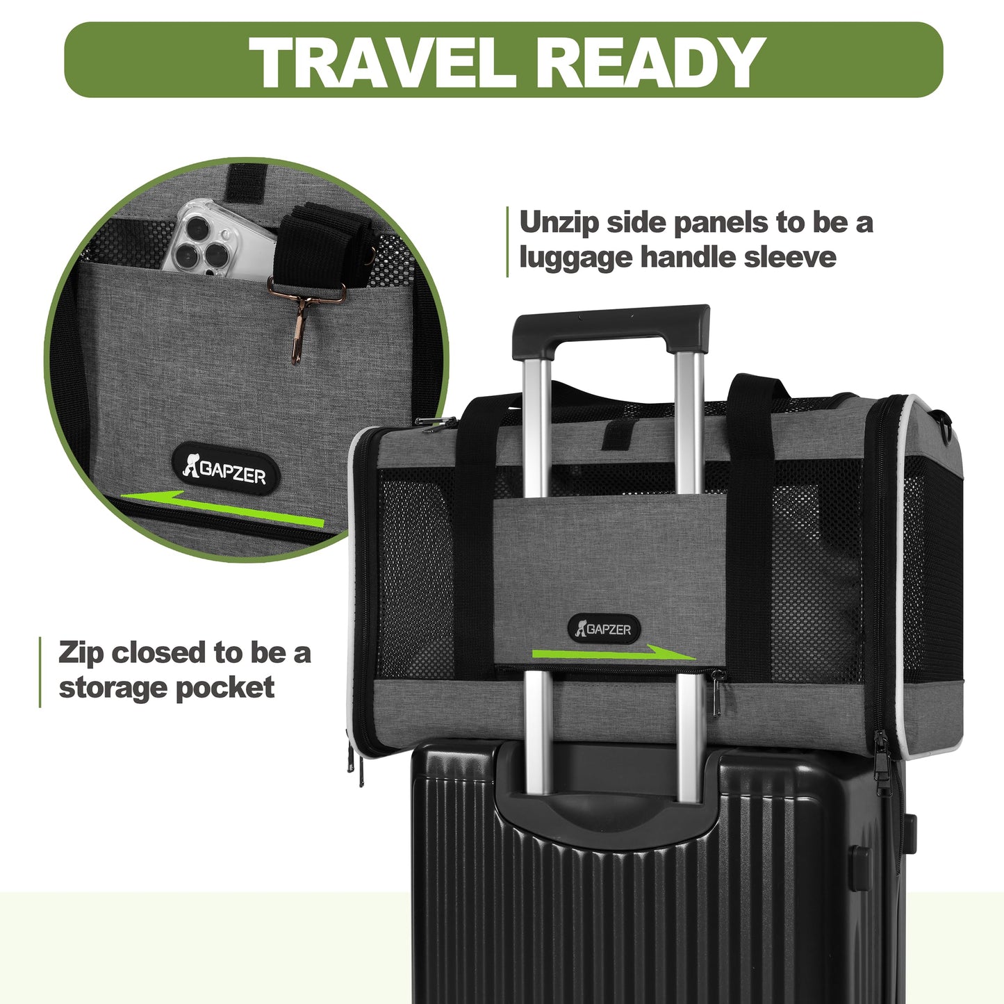 GAPZER Cat Carrier 18x11x11 Top Load Soft Pet Travel Bag Over Bag
