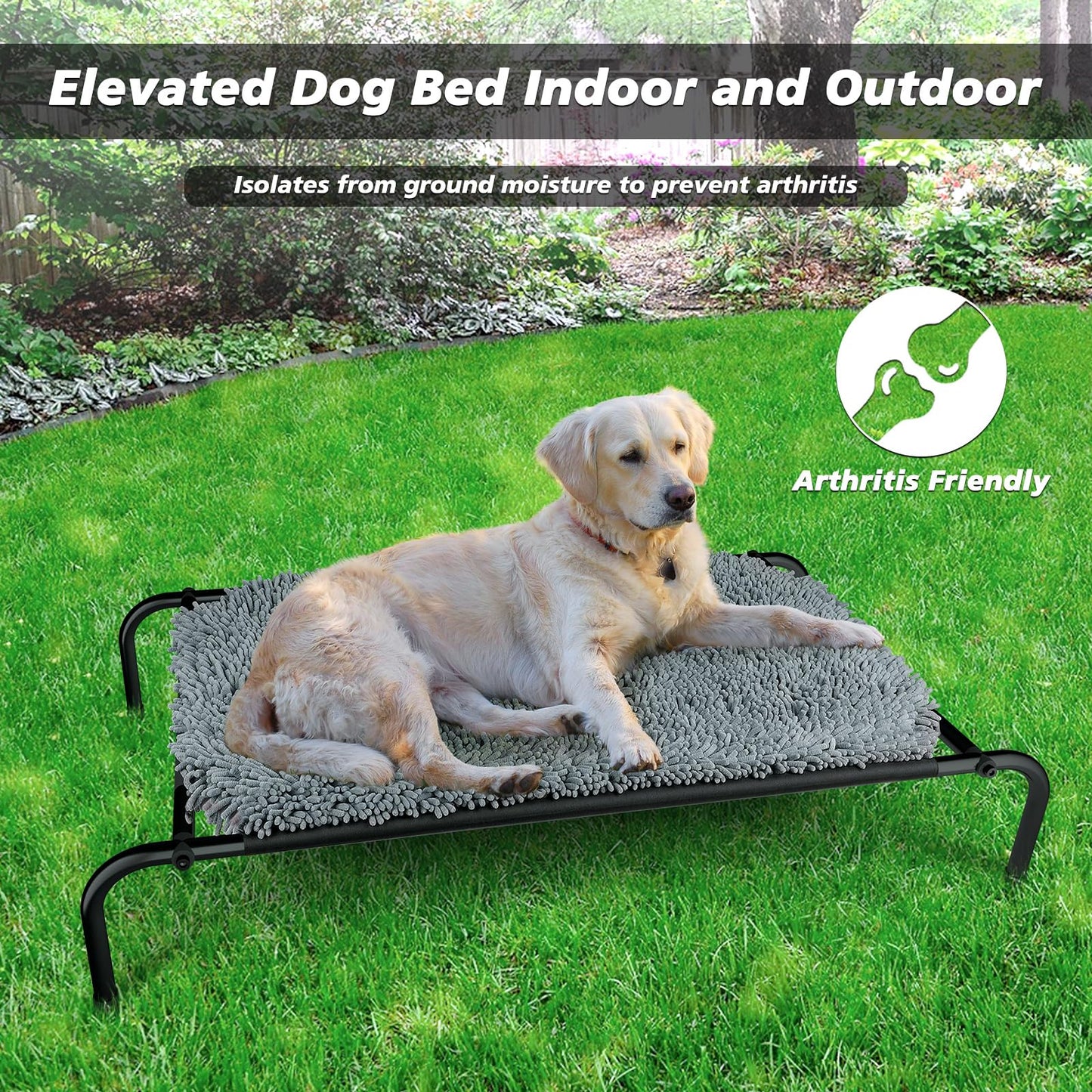 Rundik Elevated Dog Bed with Snuffle Mat Feature 1, Raised Dog Game