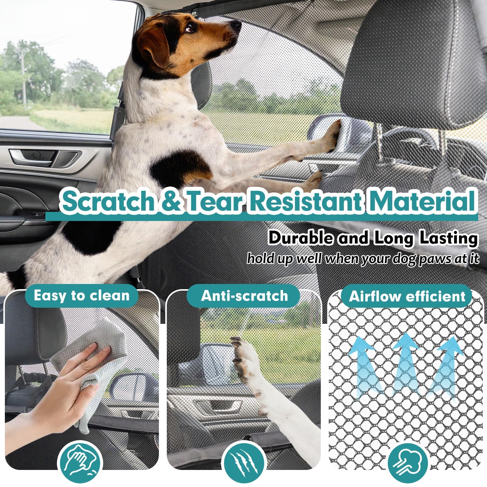 Dog Car Barrier Escape-Proof, 56" Wide Divider for 2nd 3rd Row Seat