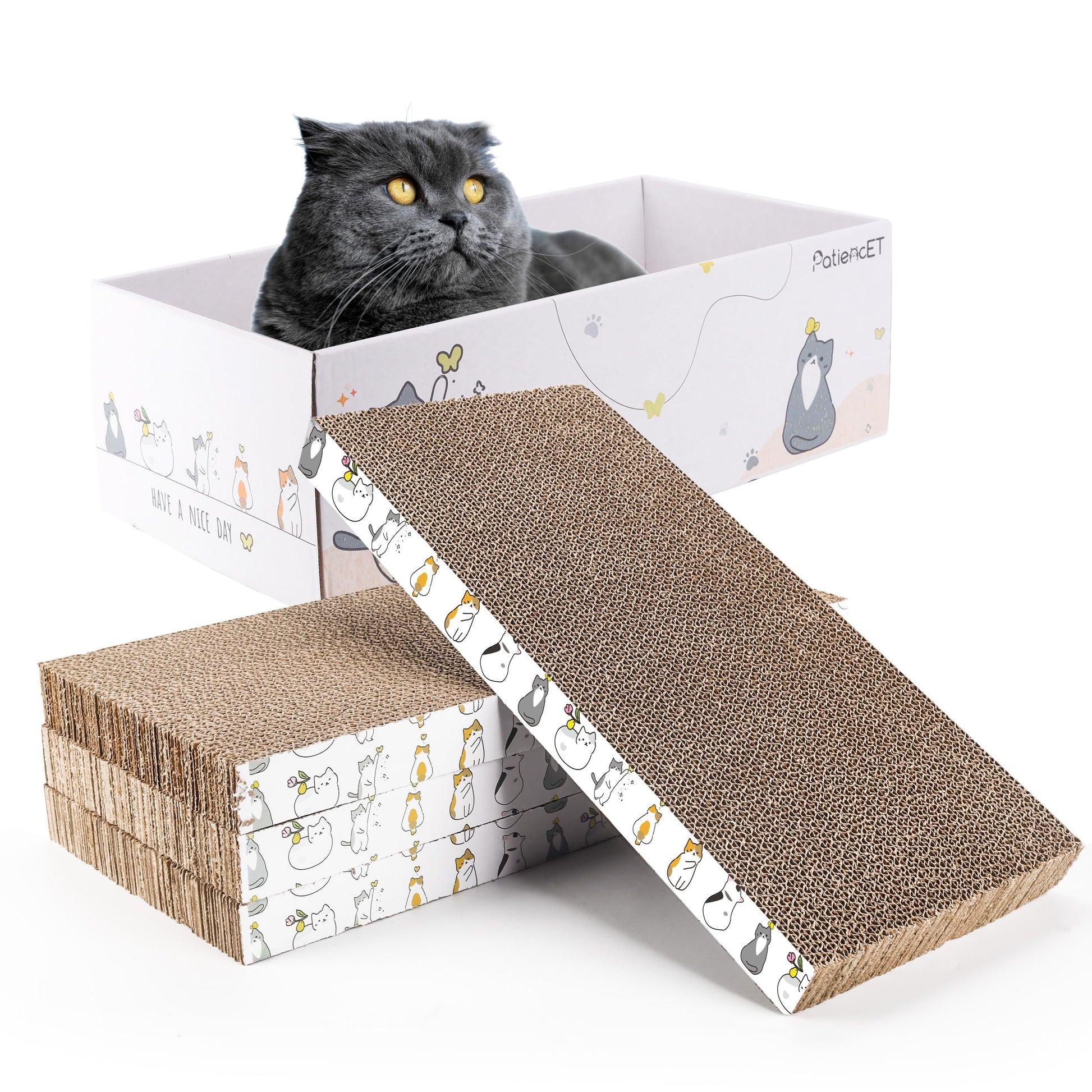 PatiencET Cat Scratch Pad with Box, 4 Pack Cardboard Cat Scratcher