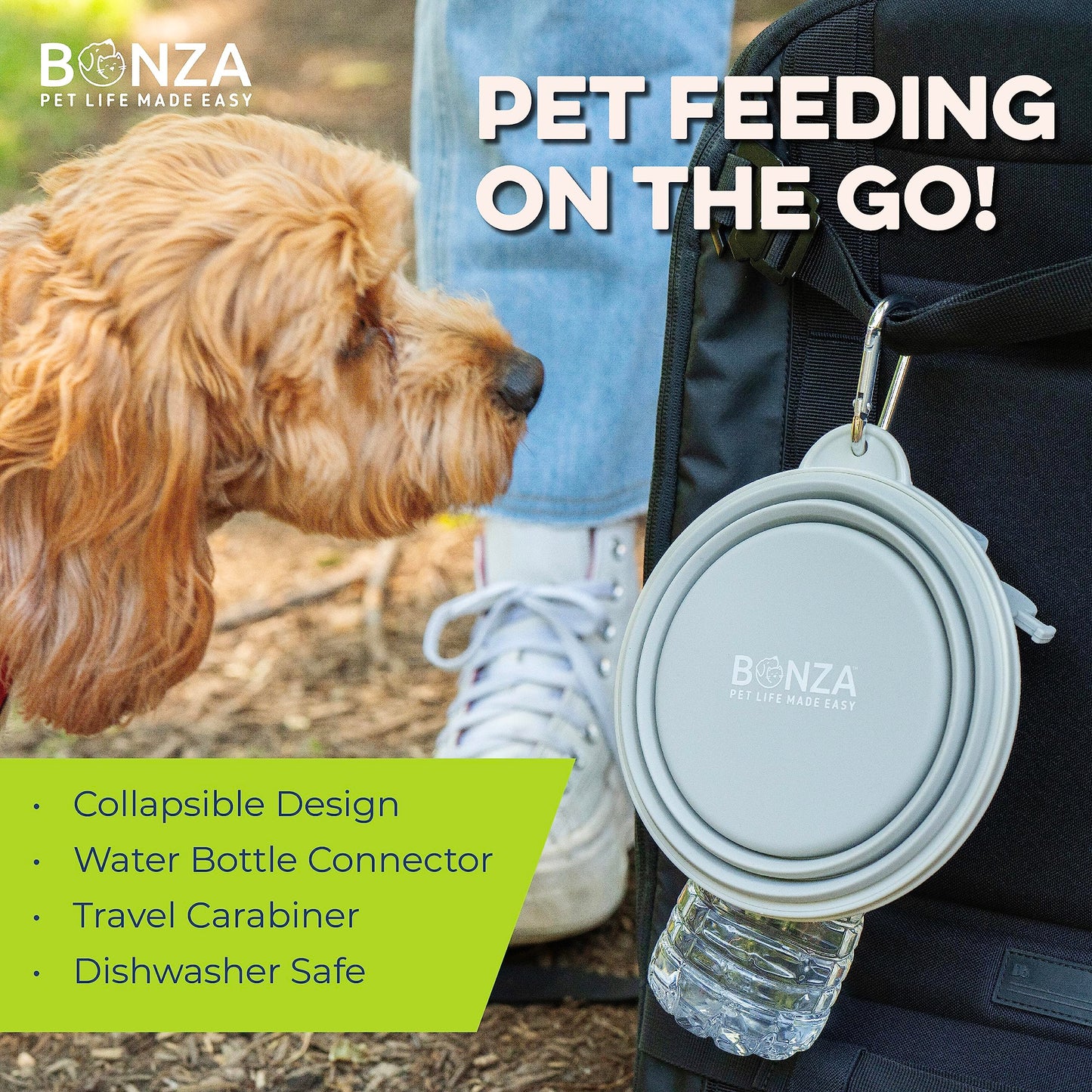 Bonza by Leash Boss Collapsible Dog Slow Feeder Bowl, Portable Bowl