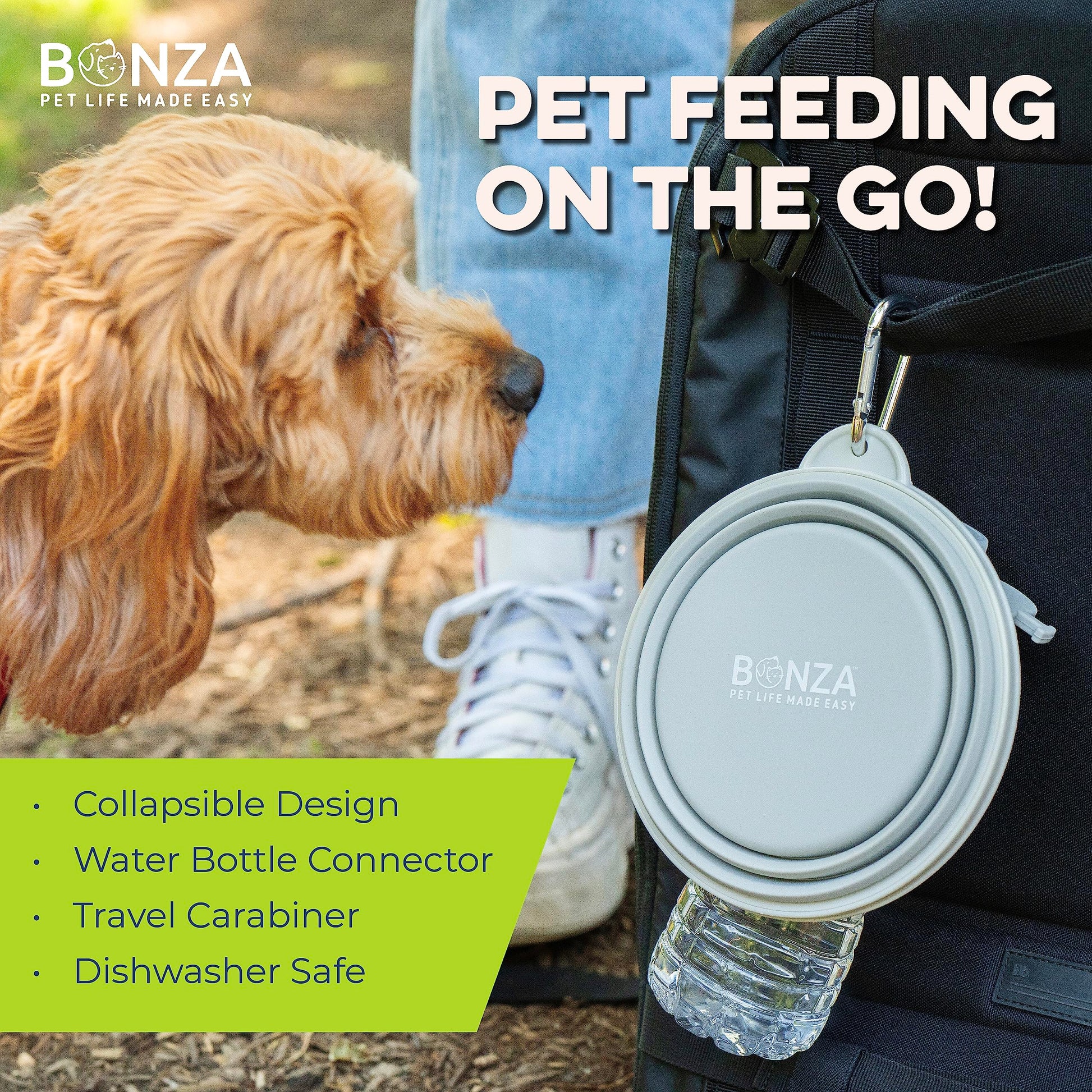 Bonza by Leash Boss Collapsible Dog Slow Feeder Bowl, Portable Bowl