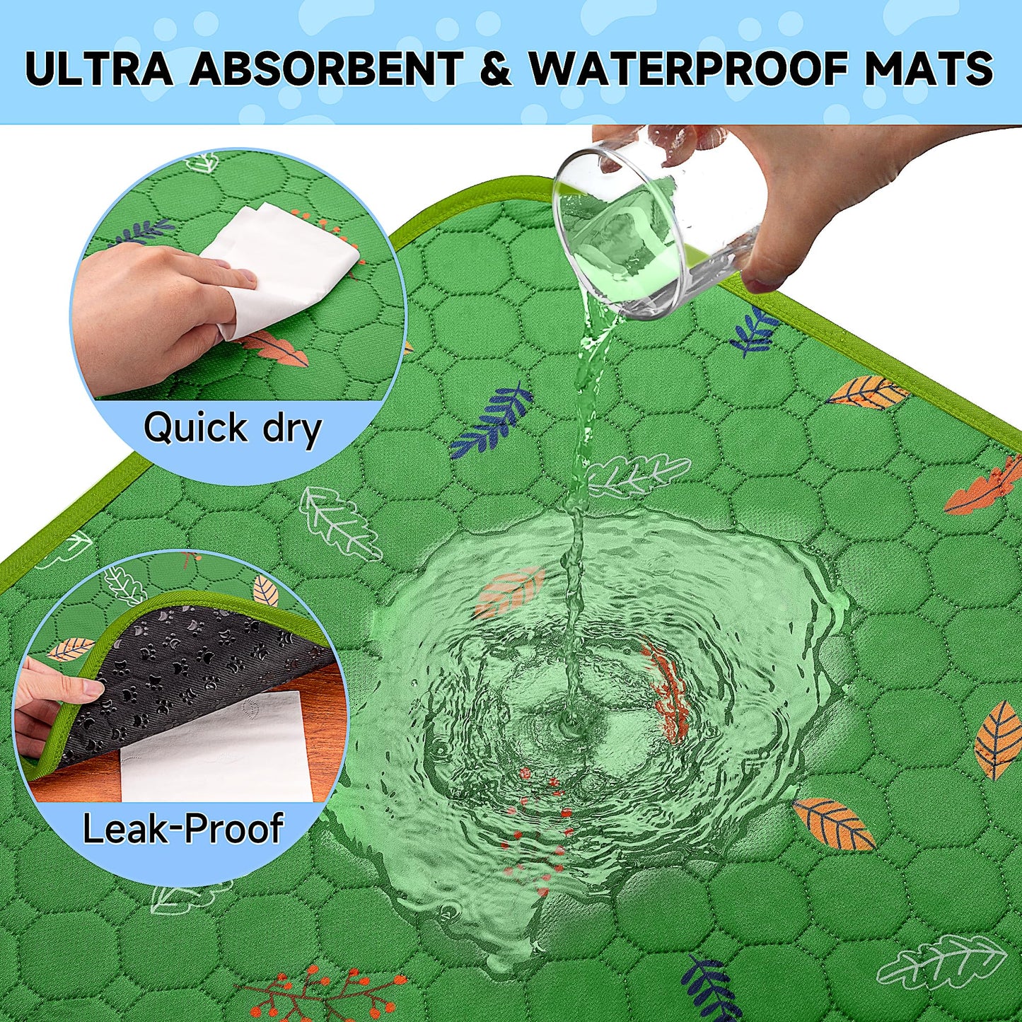 Sunheir Washable Pee Pads for Dogs 2-Pack Reusable Puppy Pads Crate